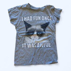 Funny Grey graphic t-shirt with "I Had Fun Once It Was Awful" design